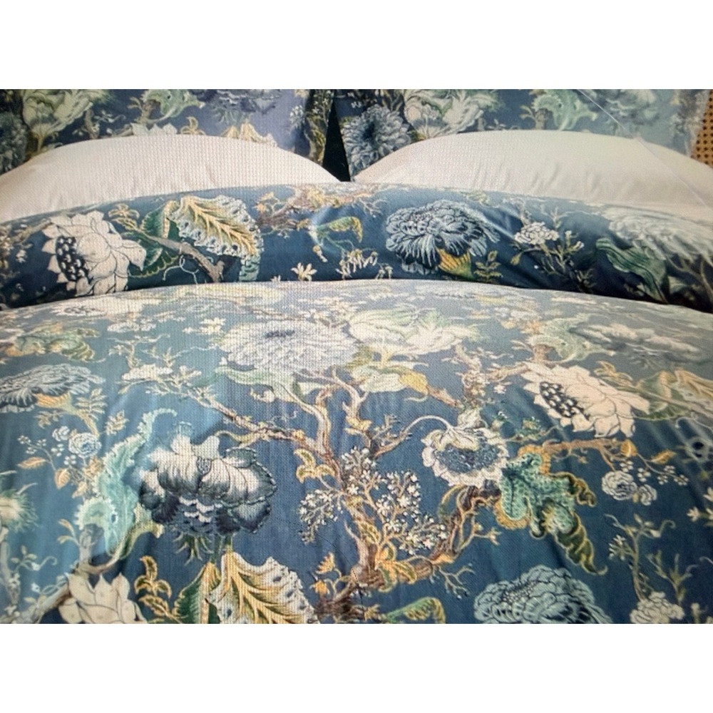 Pottery Barn Dahlia Duvet Cover Full/Queen Blue Floral Botanical New